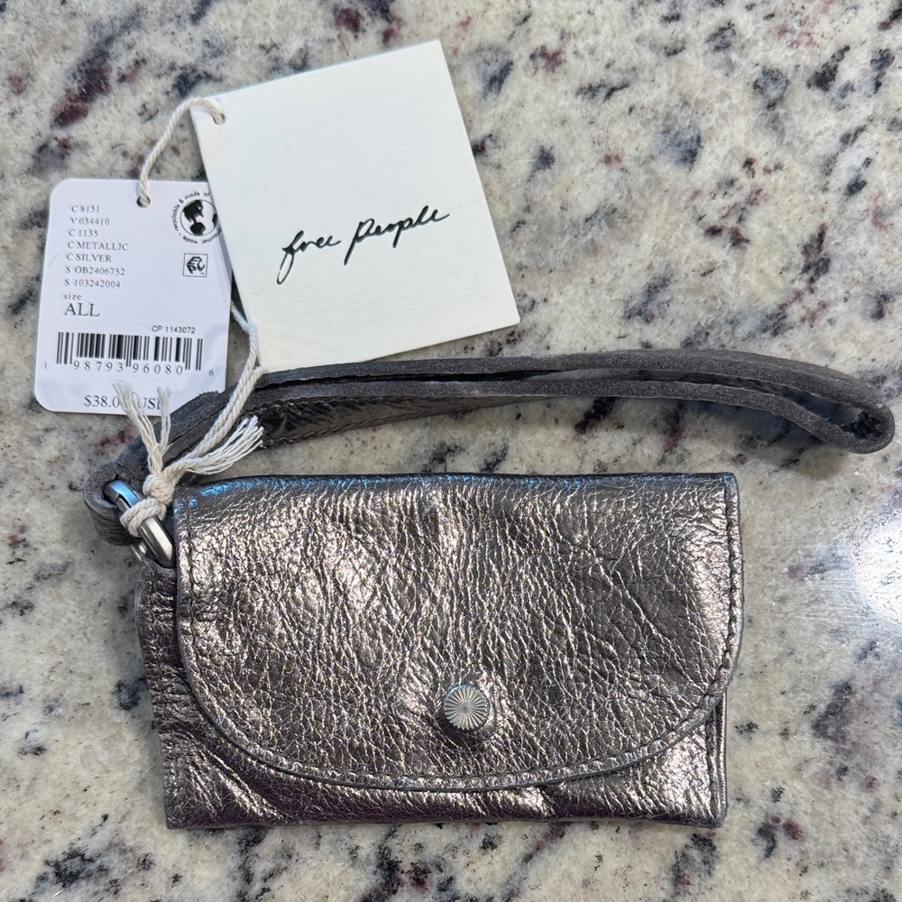 Free People Silver Leather Bag Lanyard